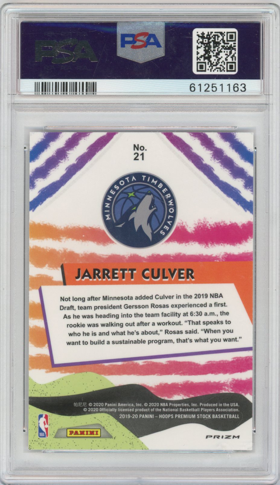 2019 unknown Panini Hoops Premium Stock Basketball Jarrett Culver #21 Base English PSA 10
