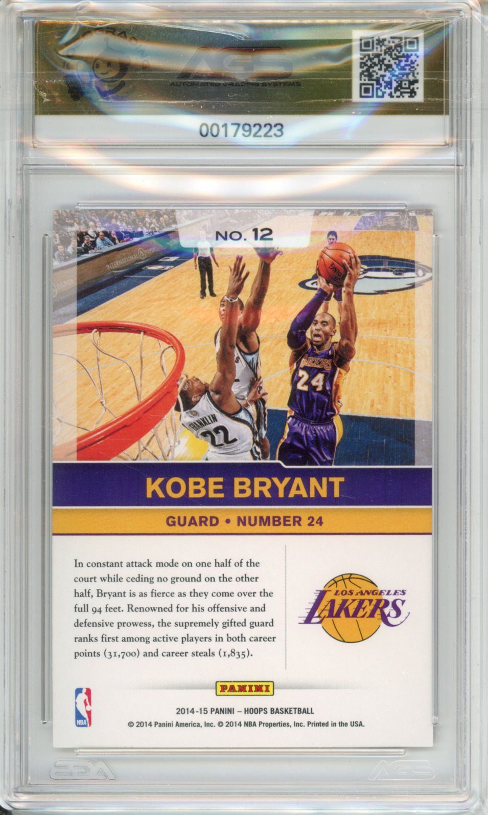 2015 Basketball 2014-15 Hoops Kobe Bryant #012 AGS 10