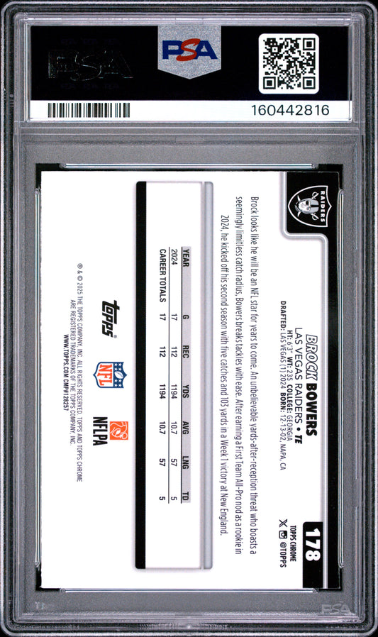 2025 Topps Chrome Football Brock Bowers #178 Blue Wave Refractor English PSA 9
