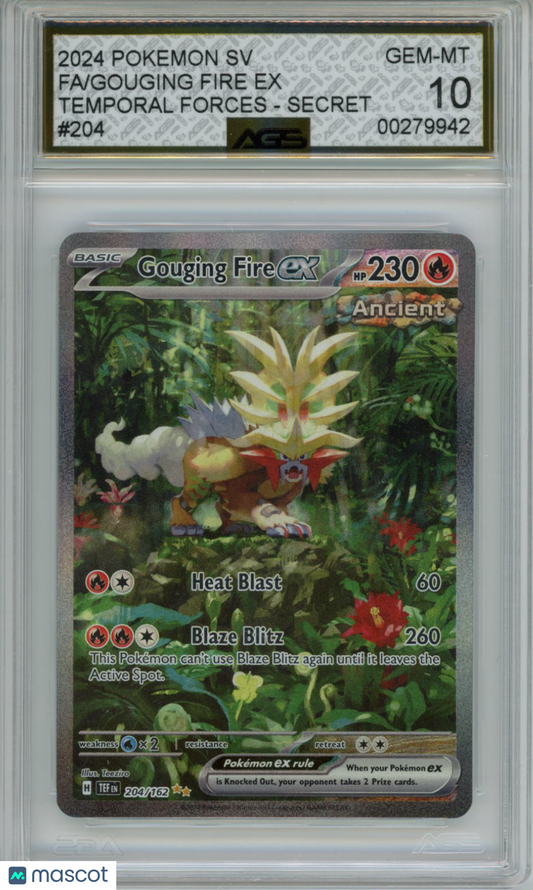 2024 Pokemon Temporal Forces Gouging Fire EX #204/162 AGS 10
