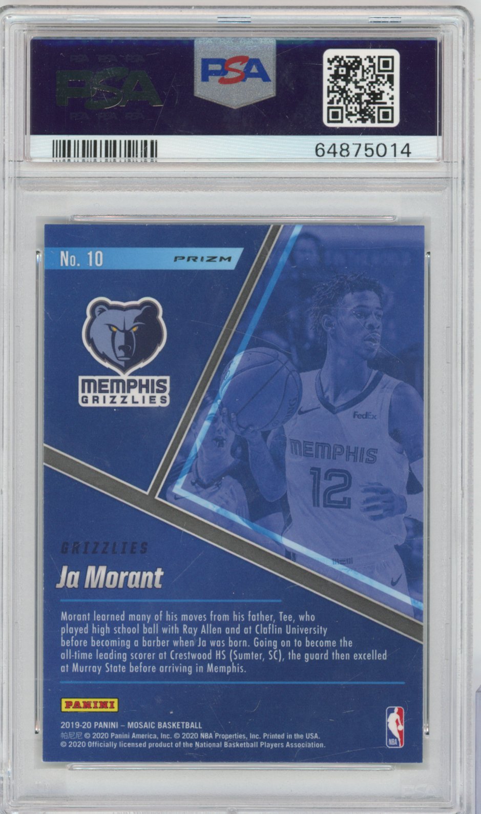 2019 Panini Mosaic Blue Chips Ja Morant Mosaic English PSA 10