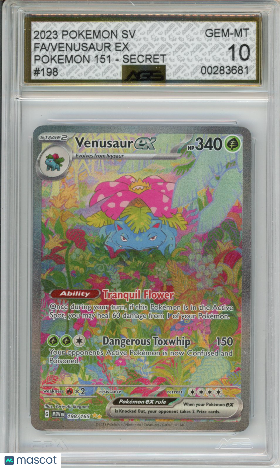 2023 Pokemon 151 Venusaur ex #198 AGS 10