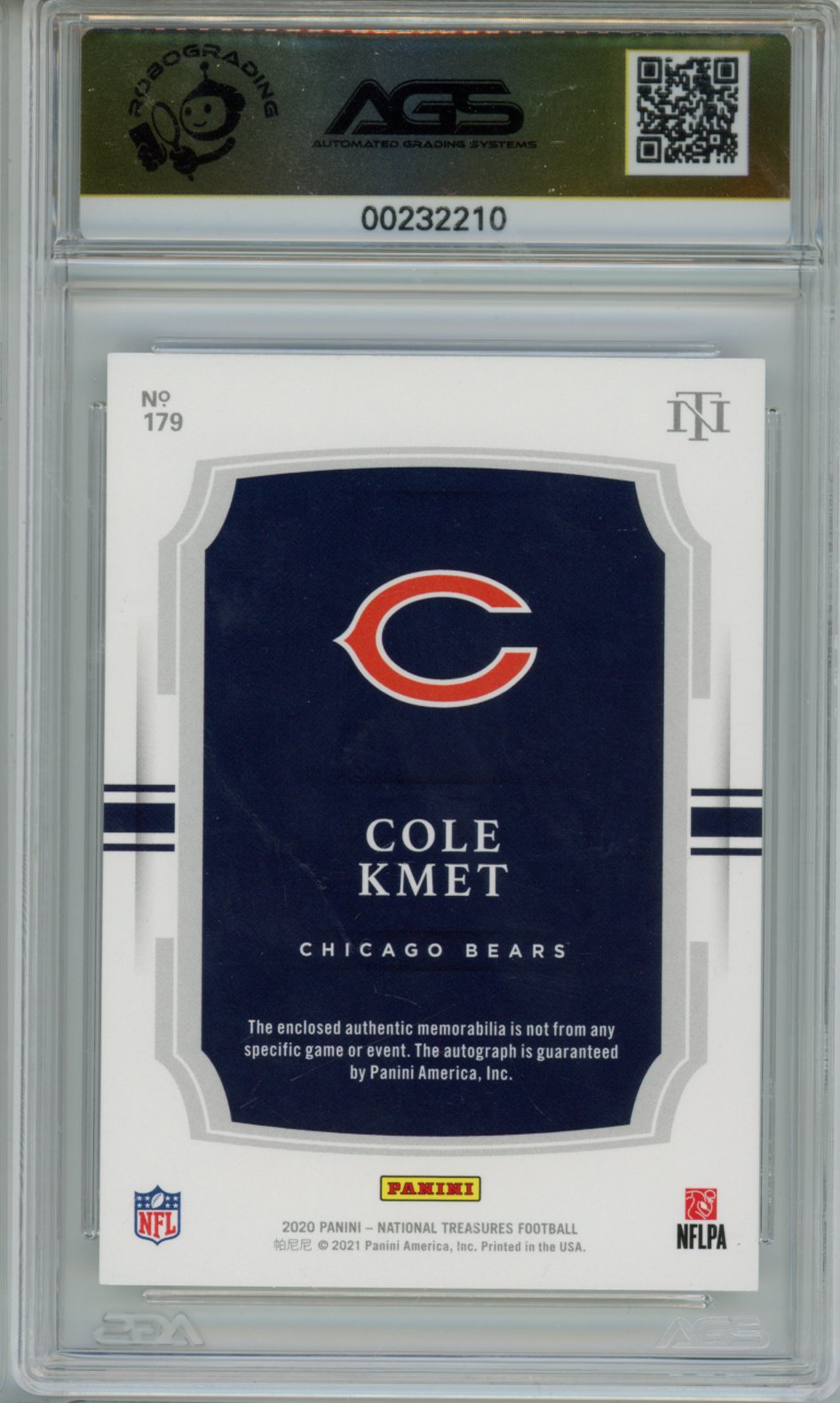 2021 Football 2020 Panini National Treasures Cole Kmet #179 AGS 9.5