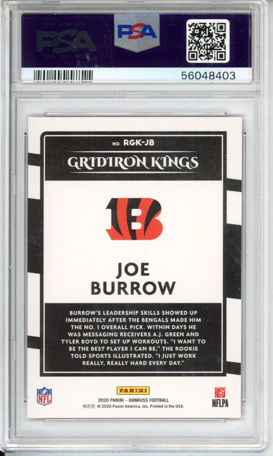 2020 Panini Donruss Gridiron Kings Joe Burrow #RGKJB Rookie PSA 10