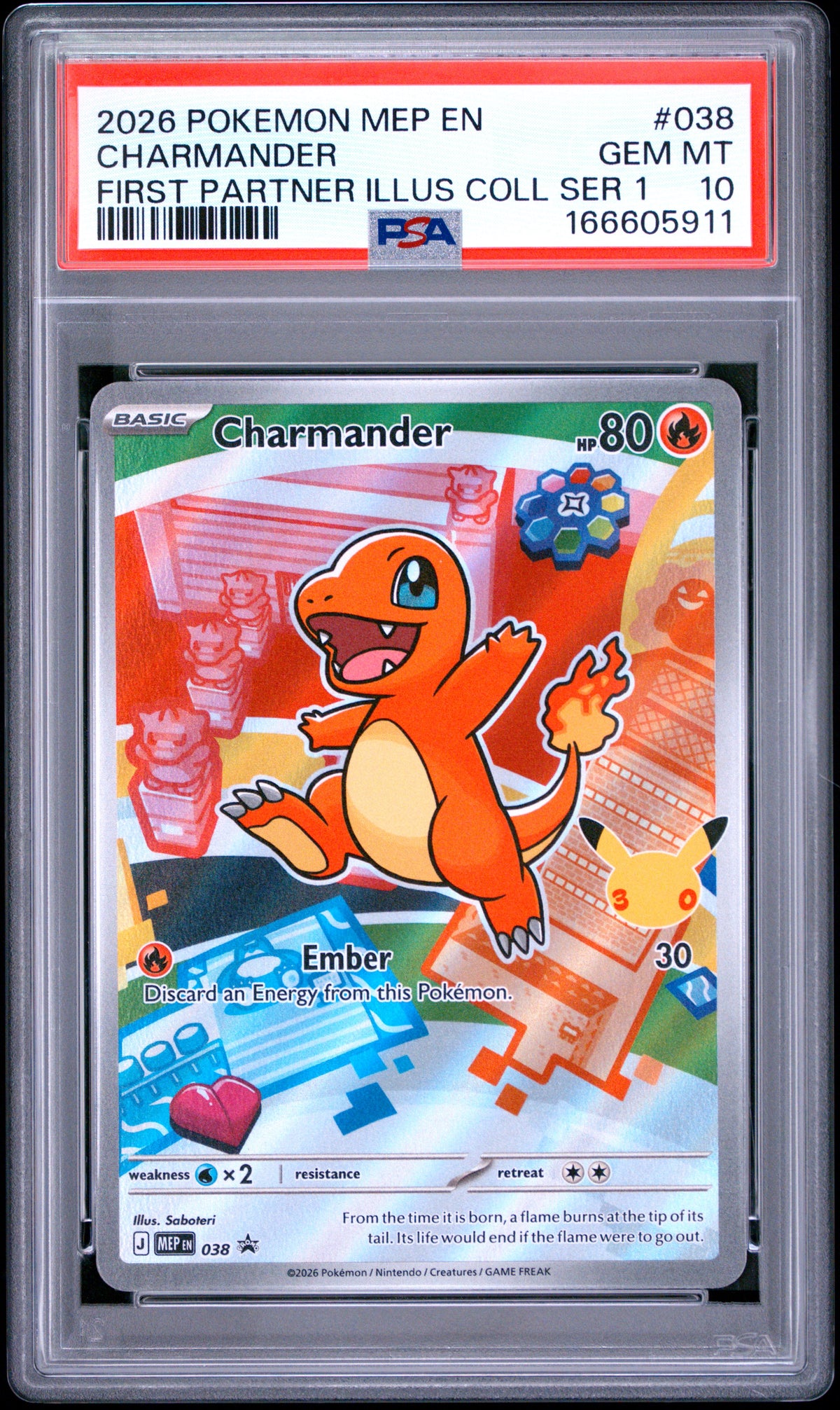 2026 Pokemon Mep EN-Me Black Star Promo Charmander First Partner Illustration Collection Series 1 038 PSA 10