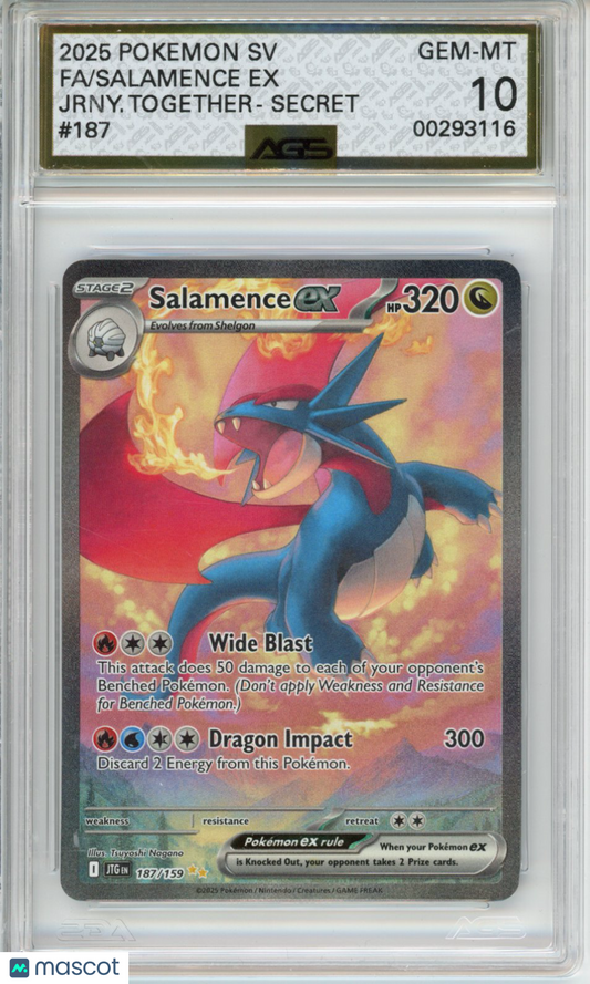 2025 Pokemon JOURNEY TOGETHER Salamence ex #187 AGS 10