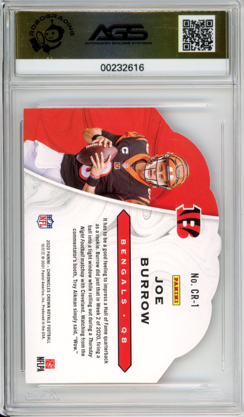 2021 Football 2020 Panini Chronicles Joe Burrow #CR-1 Crown Royale AGS 10