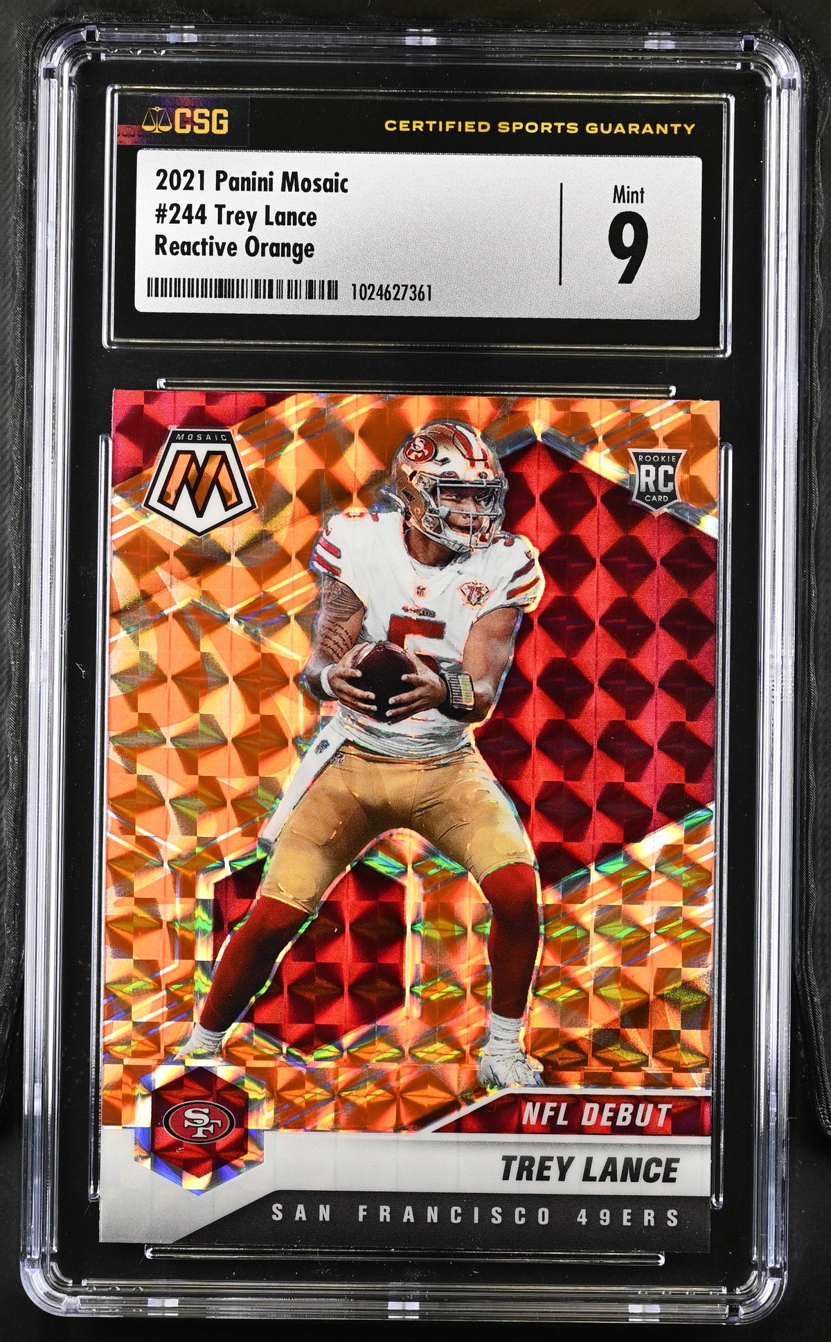 2021 Panini Panini Mosaic Football Trey Lance #244 Reactive Orange CGC 9