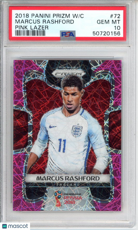 2018 Panini Prizm World Cup Marcus Rashford #72 Pink Lazer PSA 10