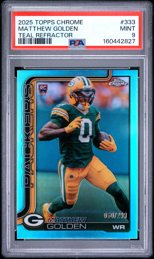 2025 Topps Chrome Football Matthew Golden #333 Teal Refractor English PSA 9