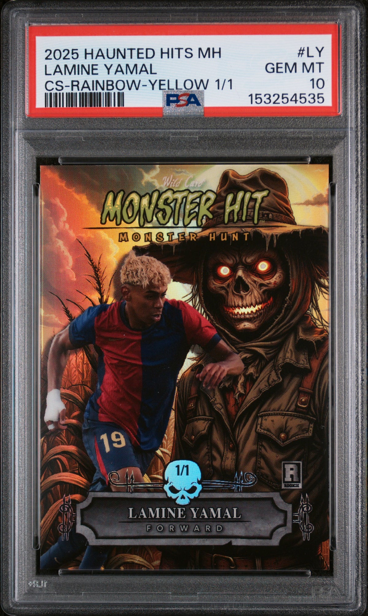 2025 Wild Card WILD CARD HAUNTED HITS MONSTER HUNT HOBBY MONSTER HIT CORNFIELD SCARECROW LAMINE YAMAL #LY CS-RAINBOW-YELLOW 1/1 English PSA 10