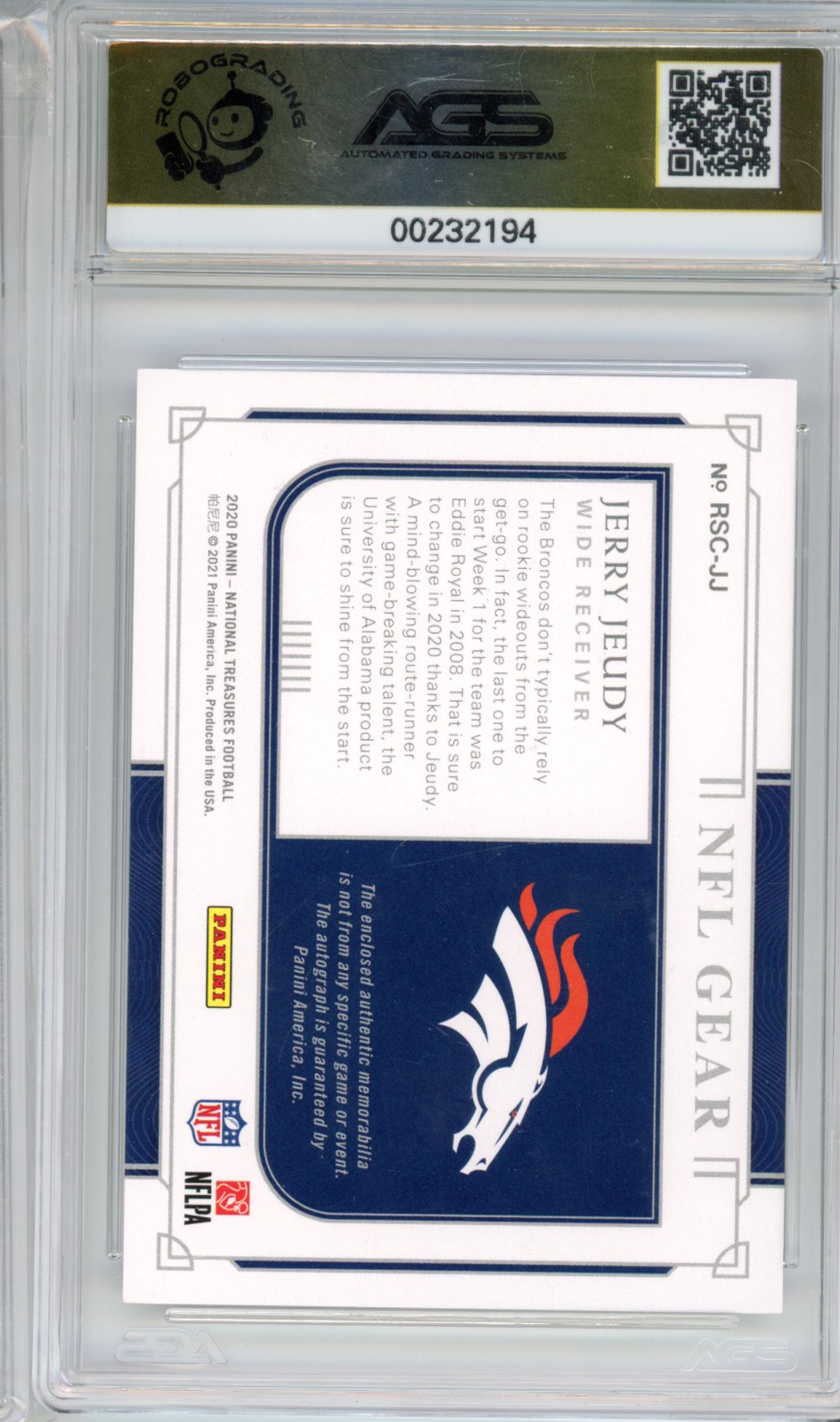 2021 Football 2020 Panini National Treasures Jerry Jeudy #RSC-JJ /99 AGS 10