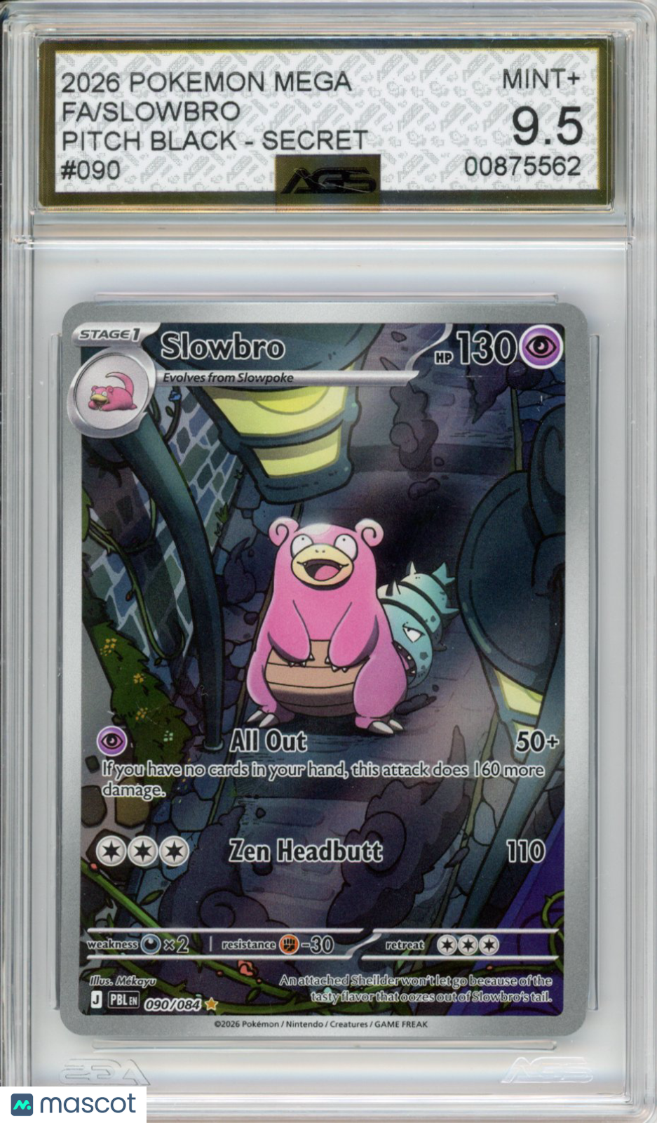 2026 Pokemon PITCH BLACK SLOWBRO #090 AGS 9.5