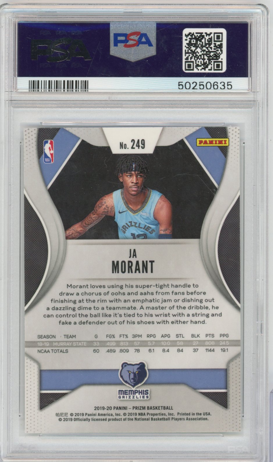 2019 Panini Prizm Basketball Ja Morant #249 Ja Morant Prizm English PSA 10