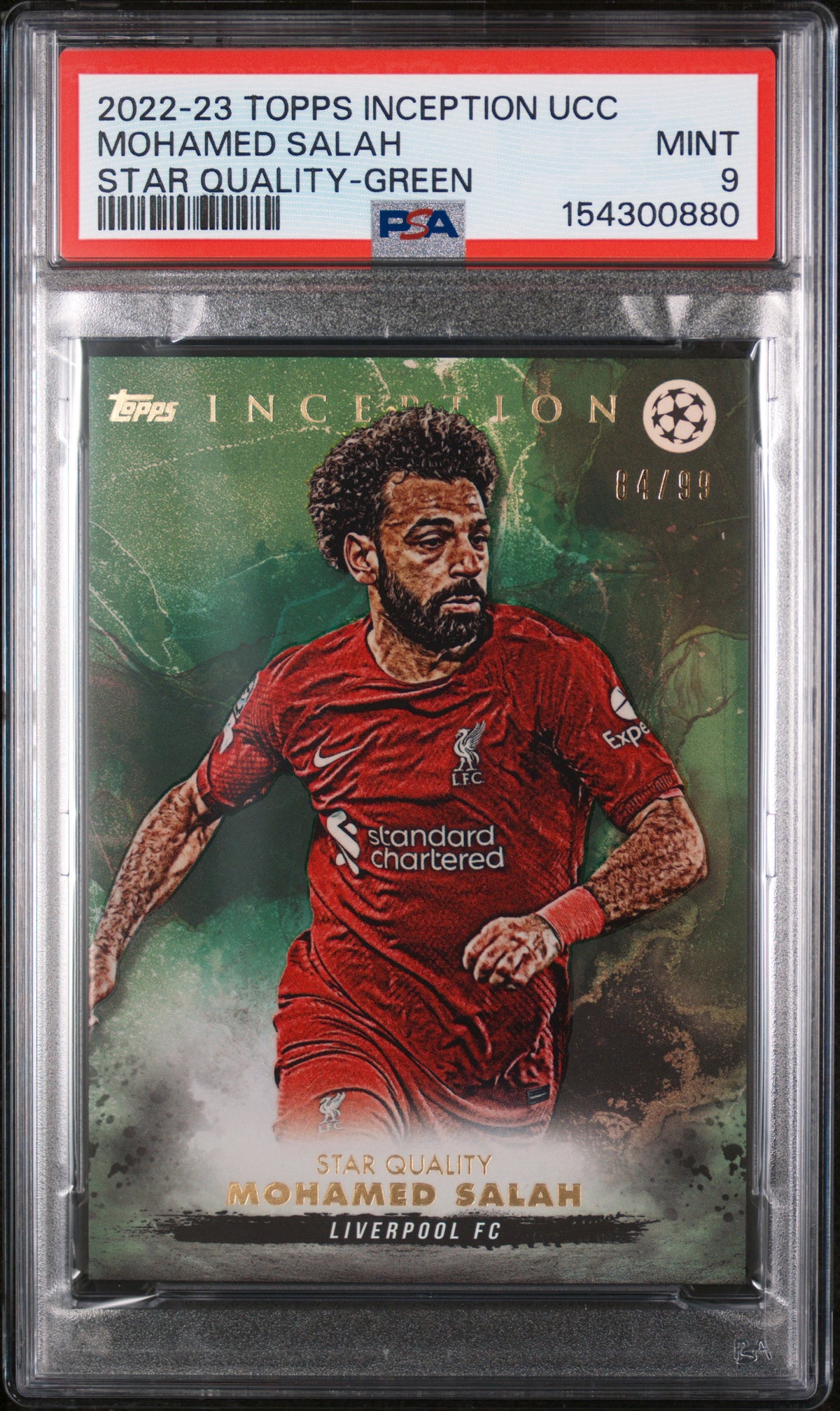 2022 unknown unknown 23 Topps Inception UEFA Club Competitions Mohamed Salah Star Quality-Green English PSA 9