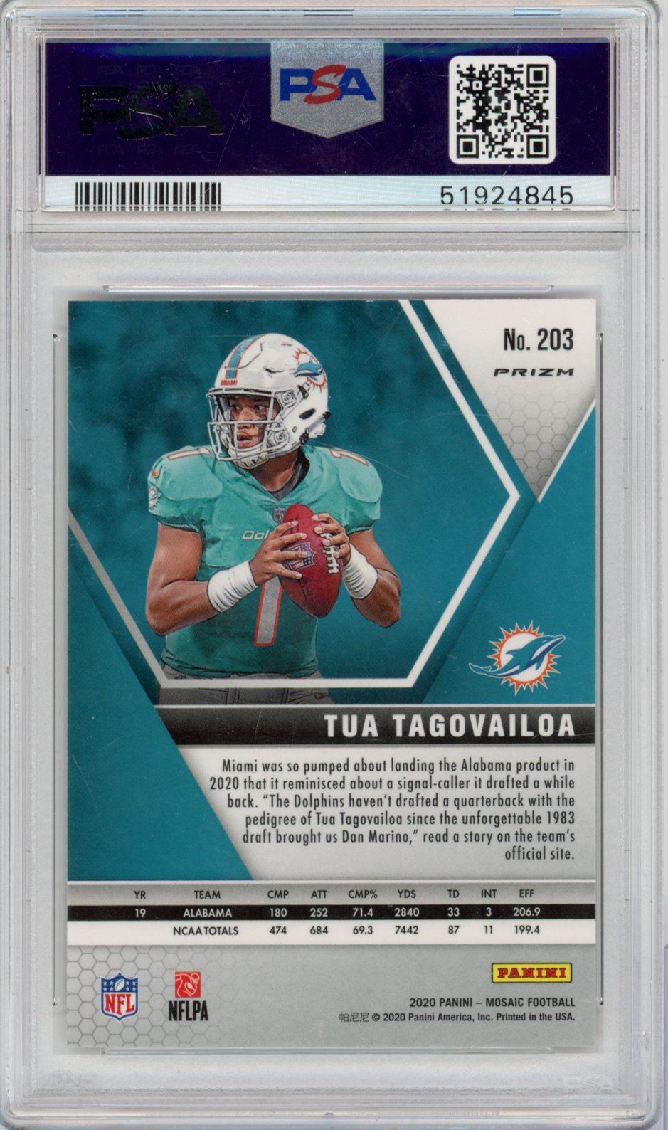 2020 Panini Mosaic Tua Tagovailoa #203 Red English PSA 10