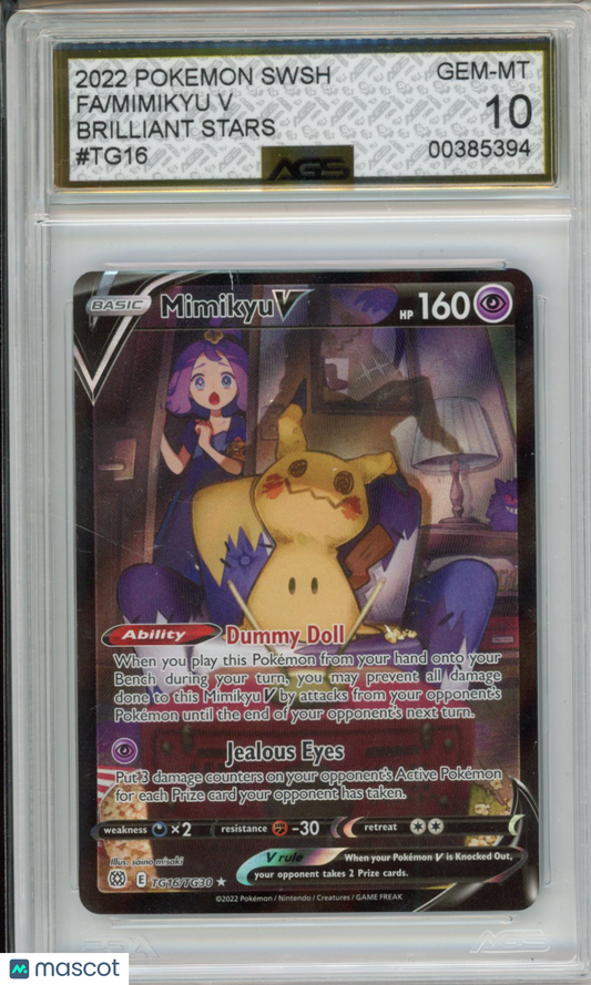 2022 Pokemon Brilliant Stars Mimikyu V #TG16 AGS 10