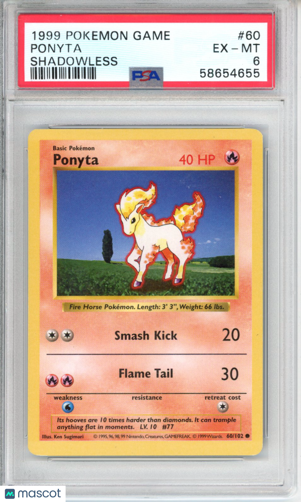 1999 Pokemon Game Ponyta #60 Shadowless PSA 6