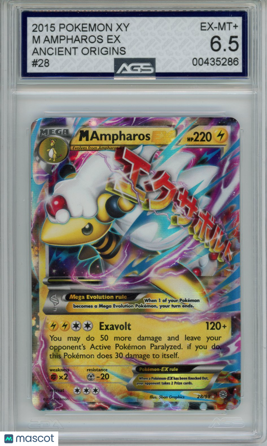 2015 Pokemon Ancient Origins M Ampharos EX #028 Unlimited AGS 6.5