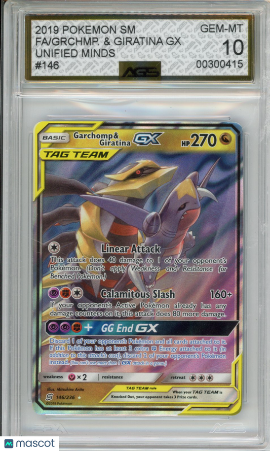 2019 Pokemon Unified Minds Garchomp & Giratina GX #146 AGS 10