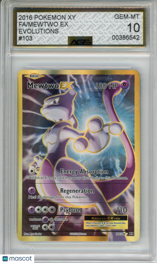 2016 Pokemon Evolutions Mewtwo EX #103 AGS 10