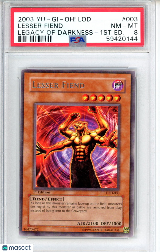 2003 Yu-Gi-Oh! Lod-Legacy Of Darkness Lesser Fiend #003 Legacy Of Darkness-1st Ed. PSA 8