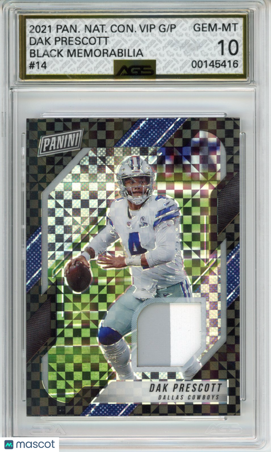 2021 National Convention VIP Dak Prescott #014 Black Memorabilia /5 AGS 10