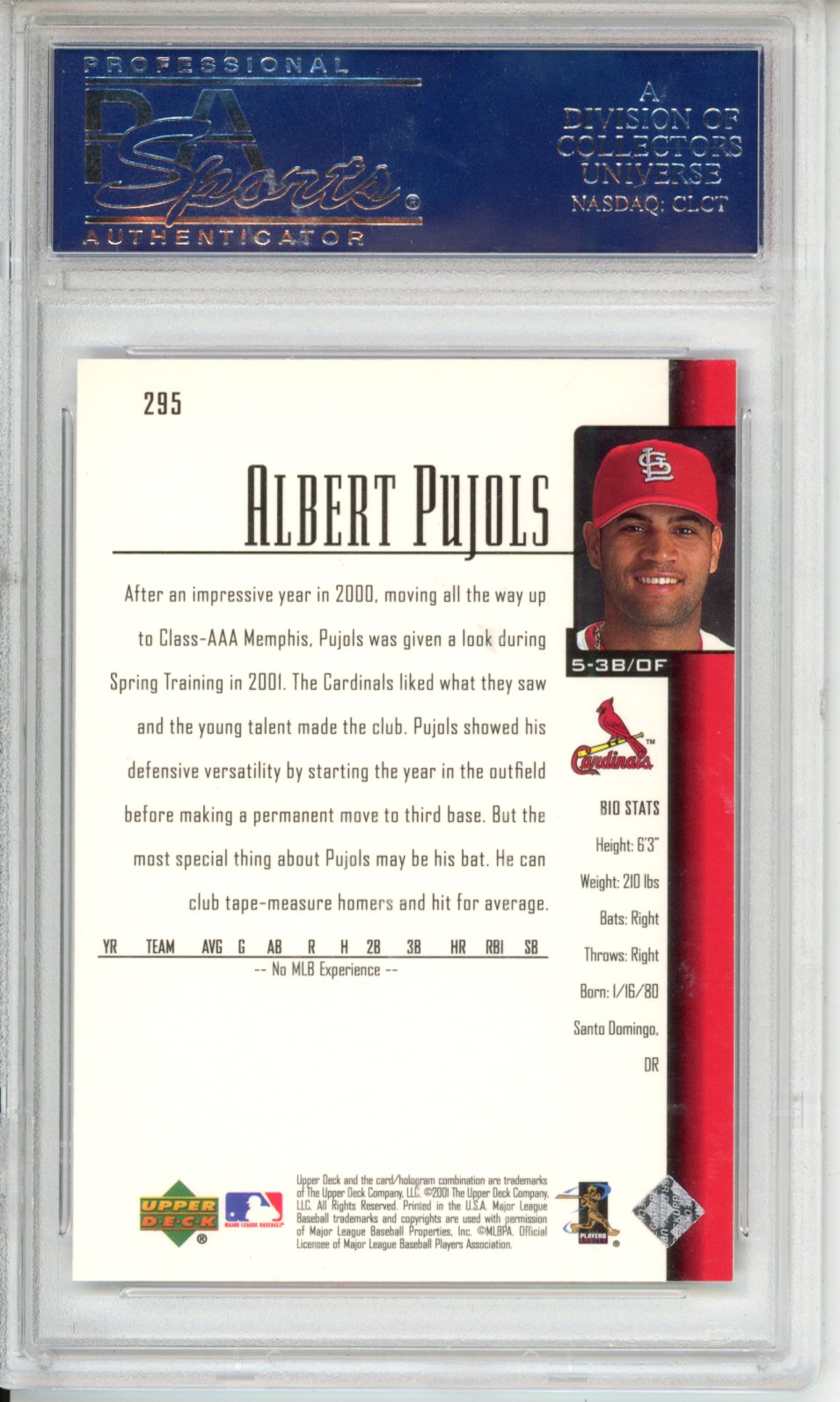 2001 Upper Deck Albert Pujols #295 PSA 10