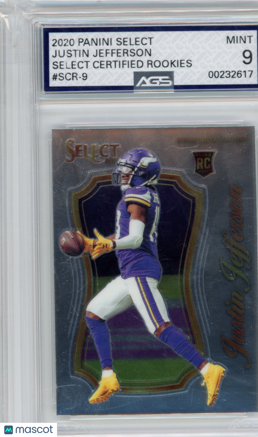 2021 Football 2020 Panini Select Justin Jefferson #SCR-9 Certified Rookies AGS 9