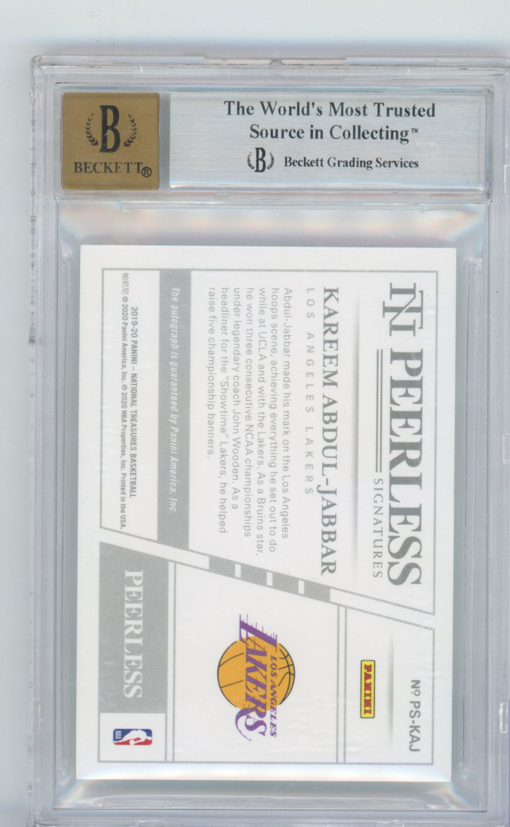2019 unknown National Treasures unknown unknown unknown unknown Panini Kareem Abdul-Jabbar 13 #PS-KAJ Peerless Signatures Gold English BGS 9