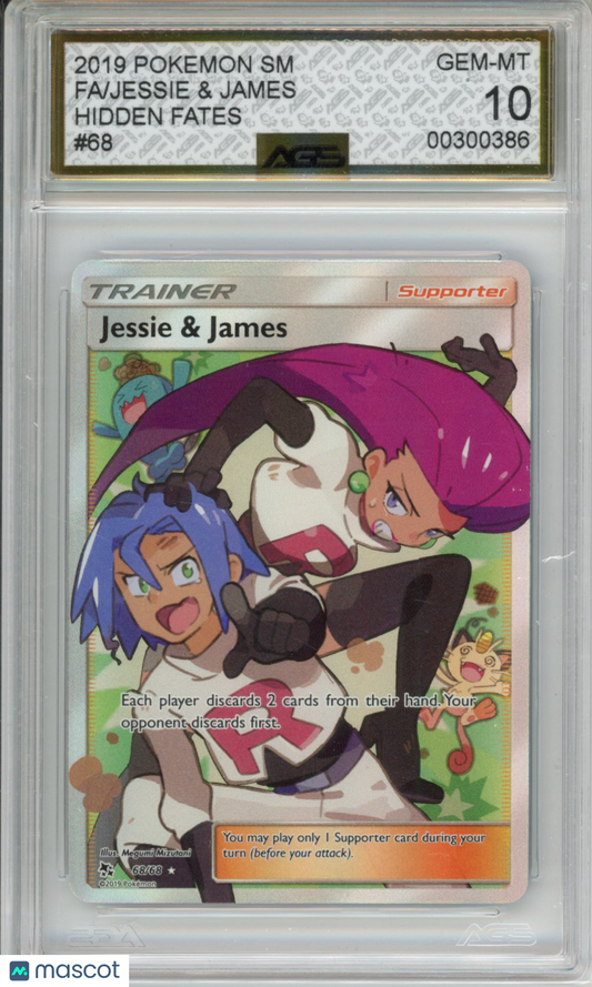 2019 pokemon Hidden Fates Jessie & James #68 AGS 10