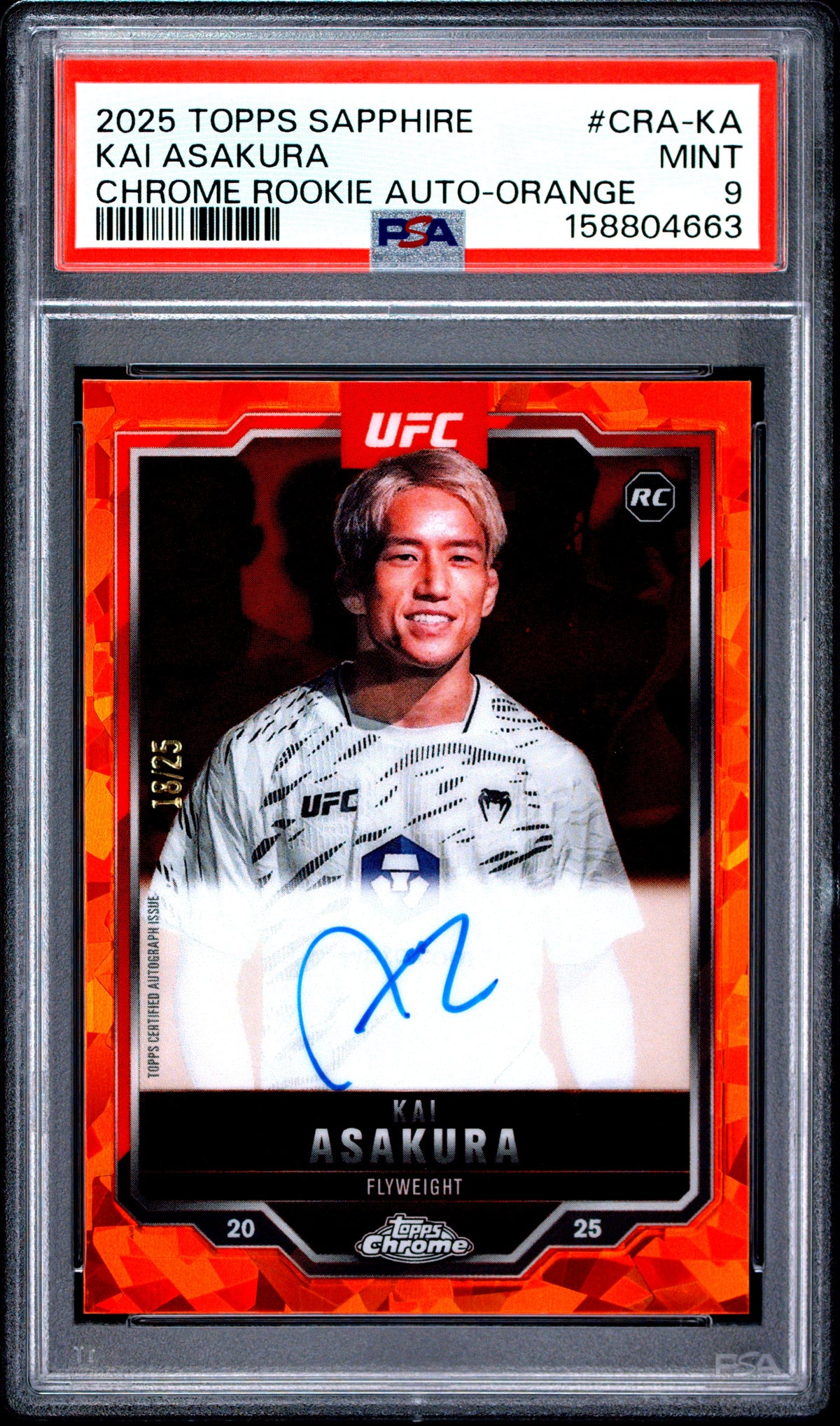 2025 Topps Chrome Sapphire Kai Asakura UFC Chrome Autographs Orange English PSA 9