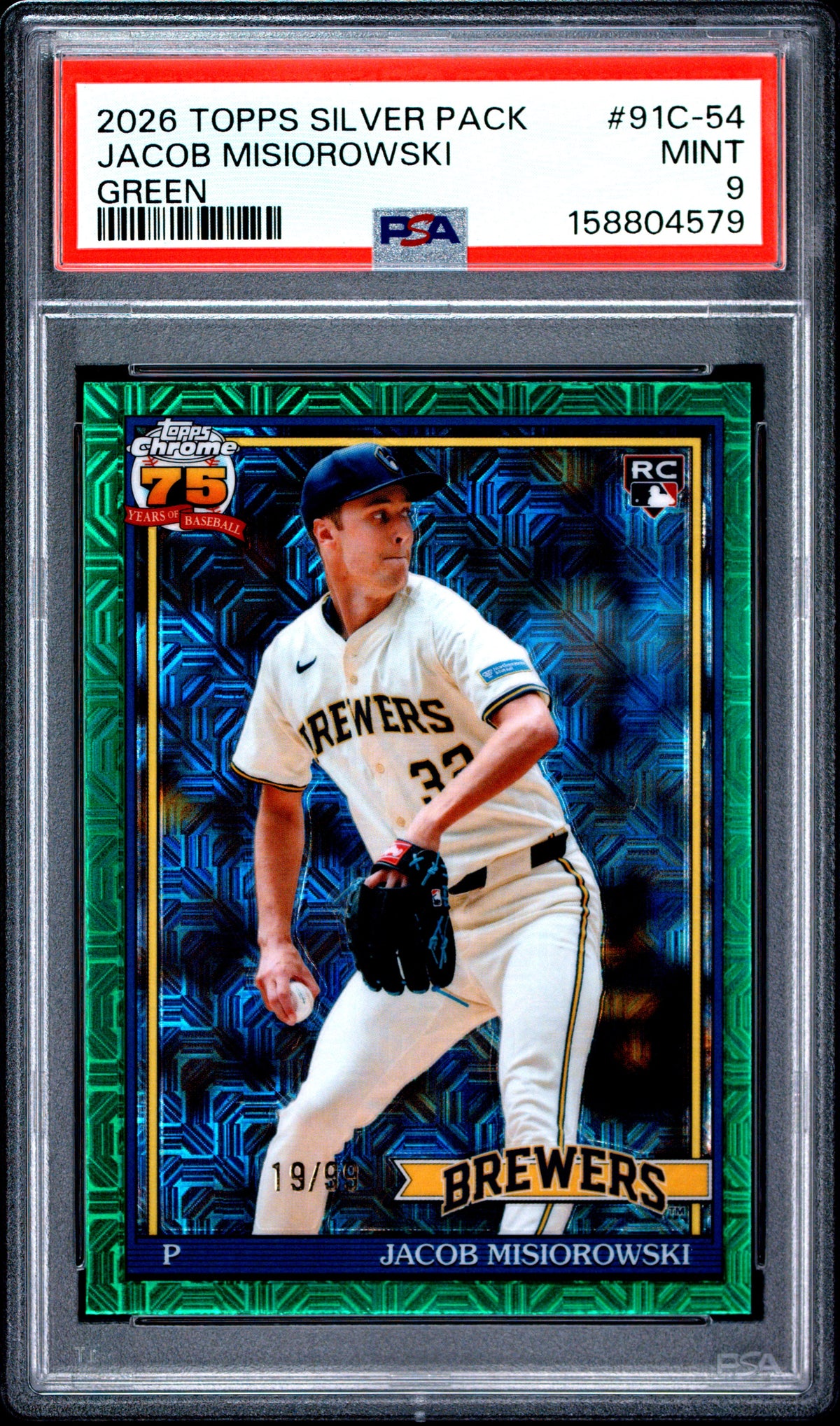 2026 Topps Silver Pack 1991 Chrome Promo Jacob Misiorowski Green 91C-54 English PSA 9