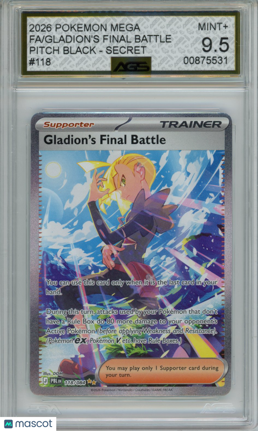 2026 Pokemon PITCH BLACK GLADION'S FINAL BATTLE #118 AGS 9.5