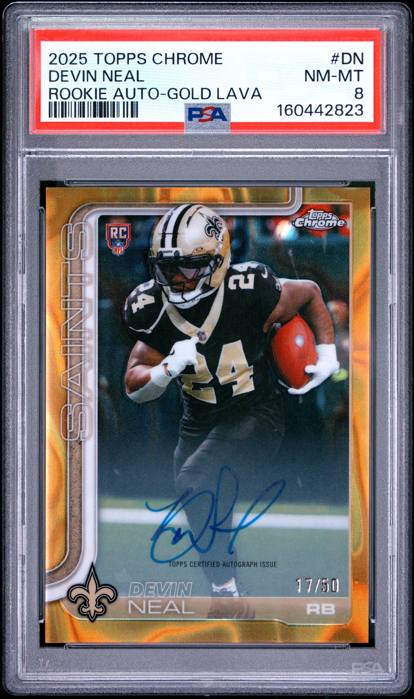 2025 unknown unknown Topps Chrome Rookies Autograph Devin Neal Gold Lava DN English PSA 8