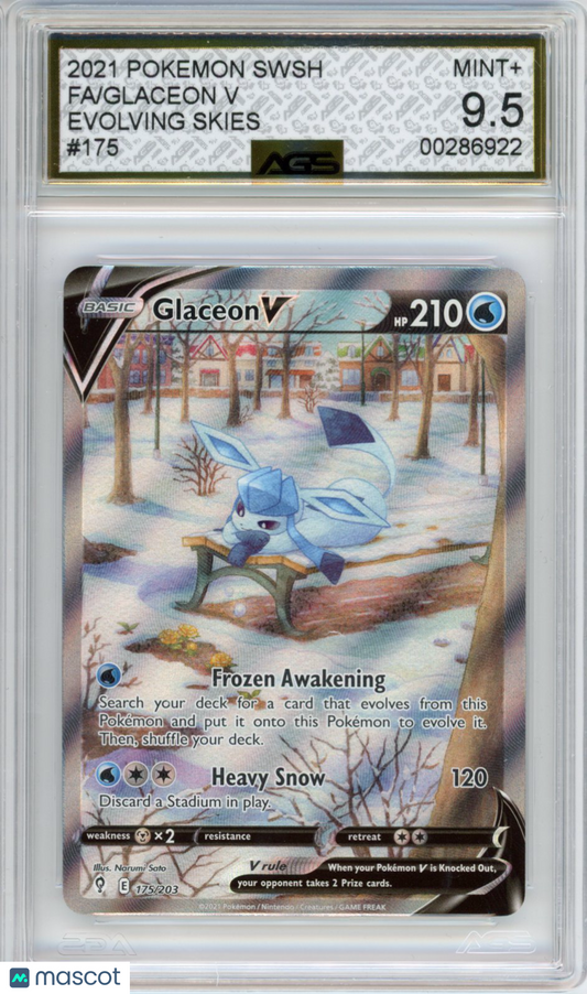 2021 Pokemon Evolving Skies Glaceon V #175/203 Unlimited AGS 9.5