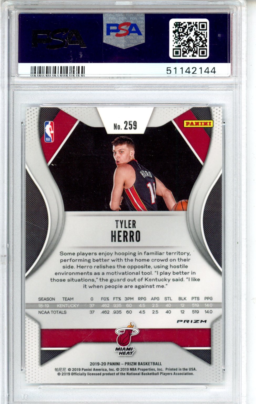 2019 Panini Prizm Tyler Herro #259 Variation Fast Break PSA 9