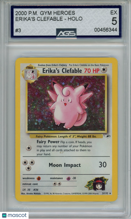 2000 Pokemon Gym Heroes Erika's Clefable #003 Unlimited AGS 5
