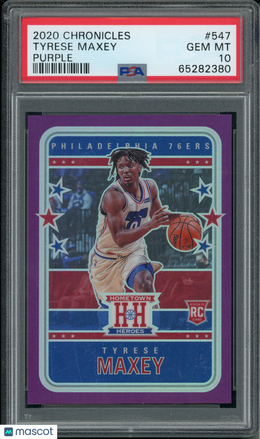 2020 Panini Chronicles Tyrese Maxey #547 Purple PSA 10