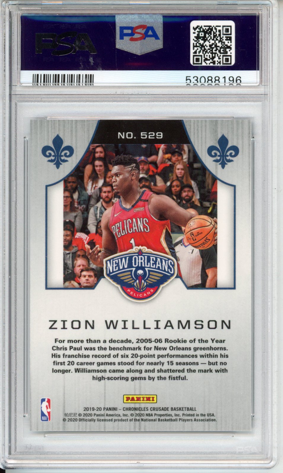 2019 Panini Chronicles Zion Williamson #529 PSA 9