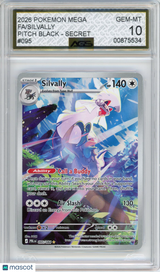 2026 Pokemon PITCH BLACK SILVALLY #095 AGS 10