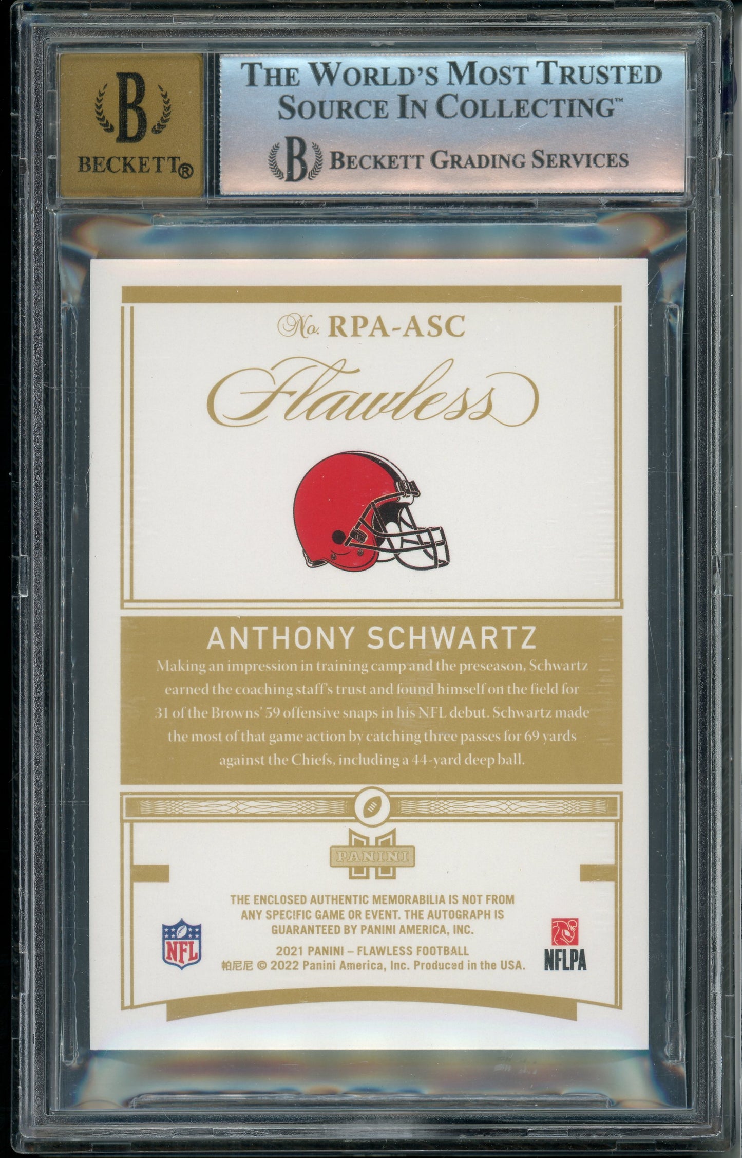 2021 Flawless Anthony Schwartz #24 Rookie Patch Auto Platinum 1/1 BGS 9 RPA