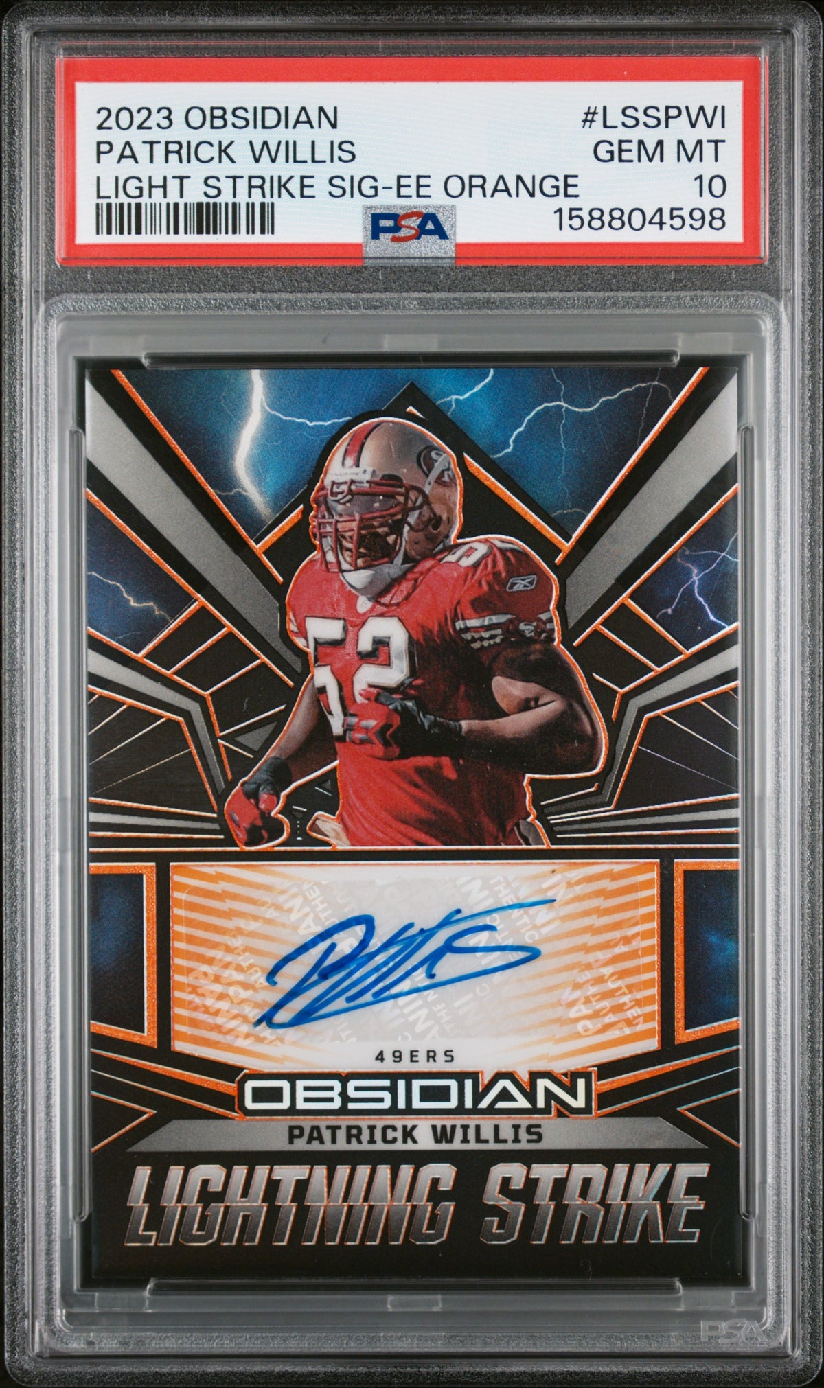 2023 Panini Obsidian Football Patrick Willis #LSS-PWI Electric Etch Orange English PSA 10