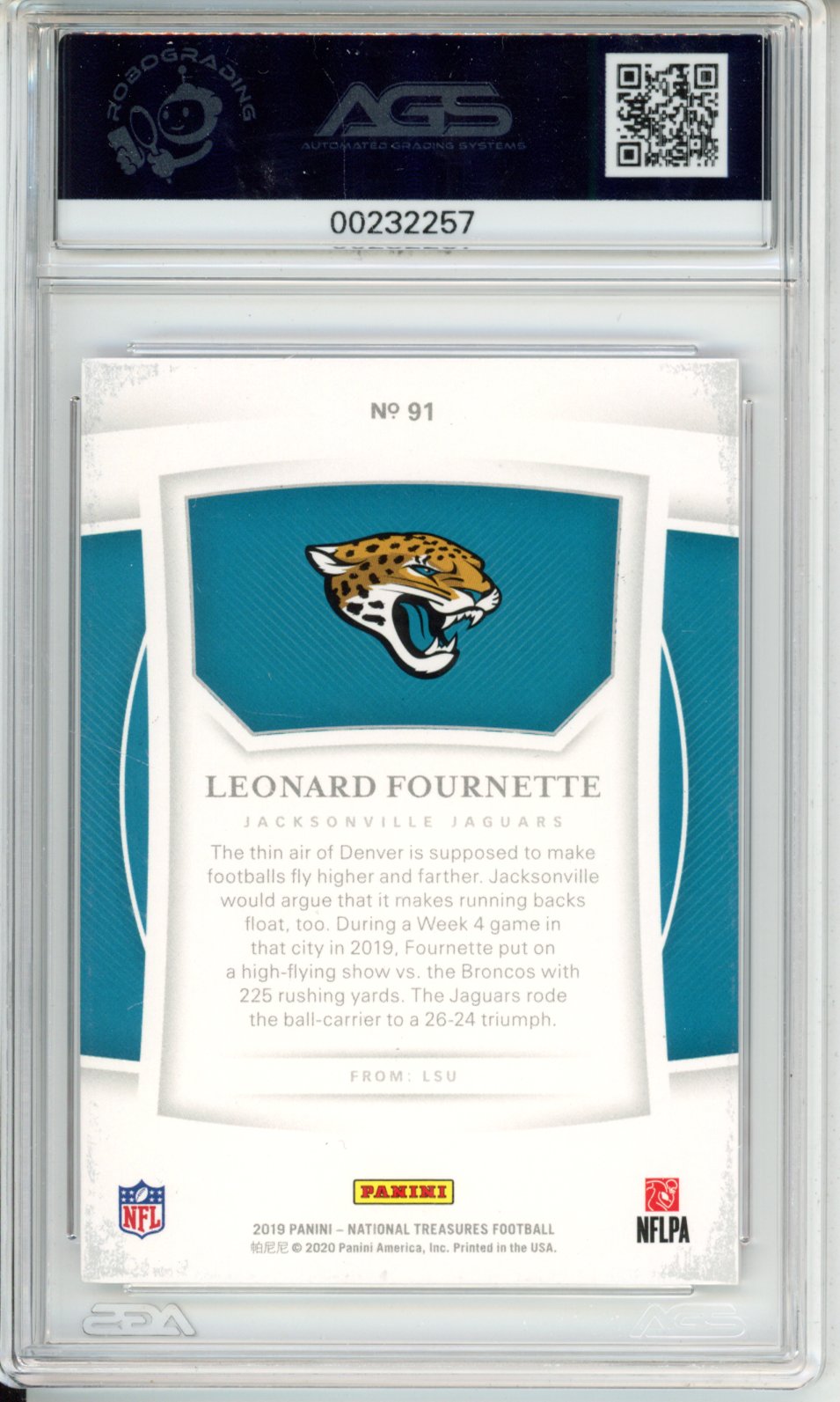 2019 Panini National Treasures Leonard Fournette #91 Stars and Stripes English AGS 8