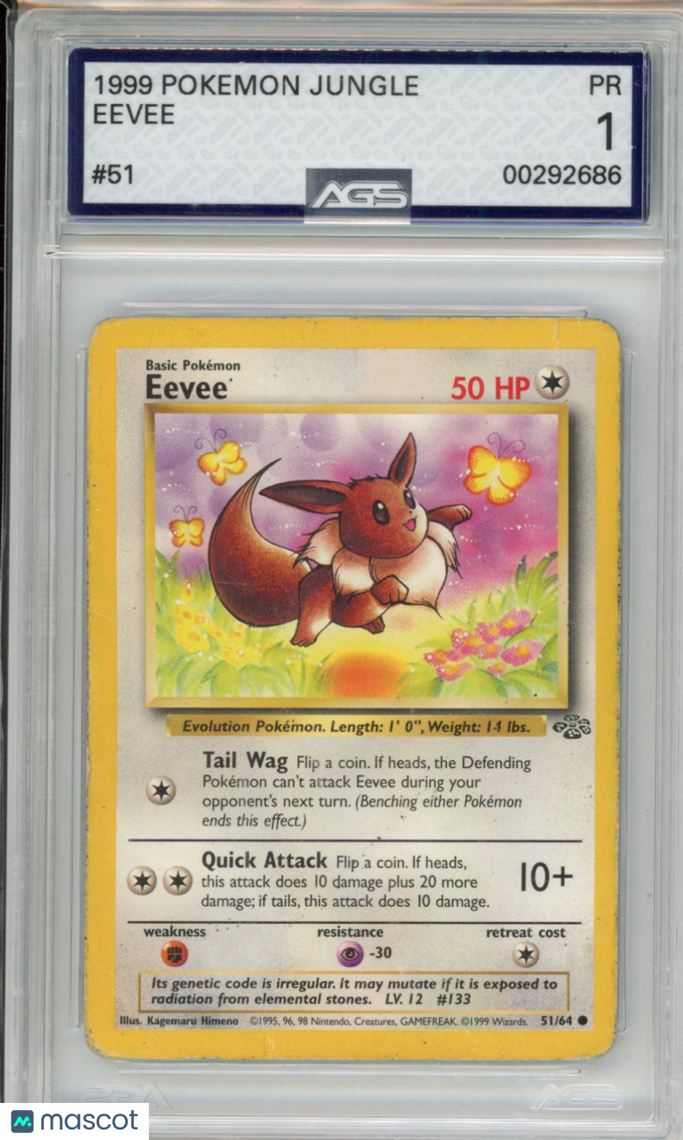 1999 Pokemon Jungle Eevee #051 Unlimited AGS 1