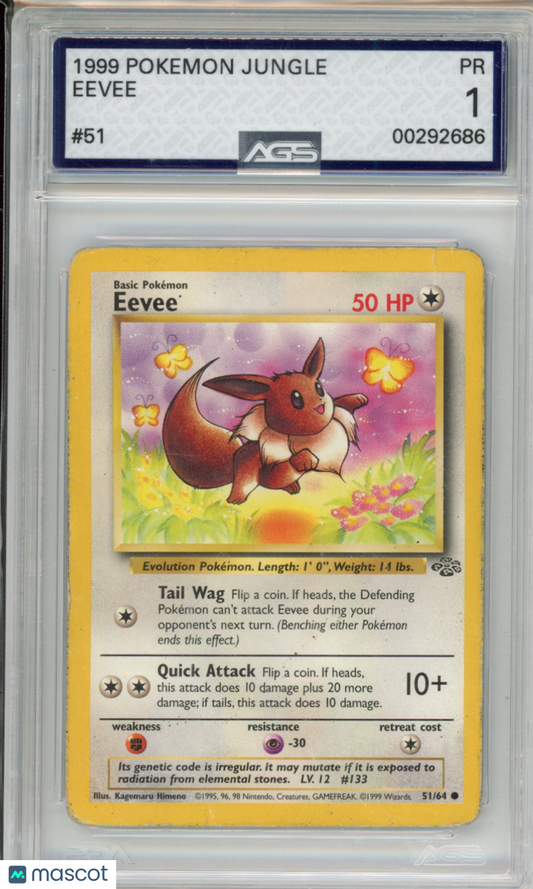 1999 Pokemon Jungle Eevee #051 Unlimited AGS 1