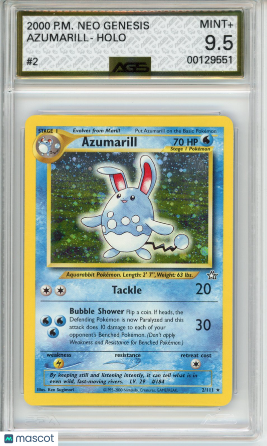 2000 Pokemon Neo Genesis Azumarill #002 Unlimited AGS 9.5