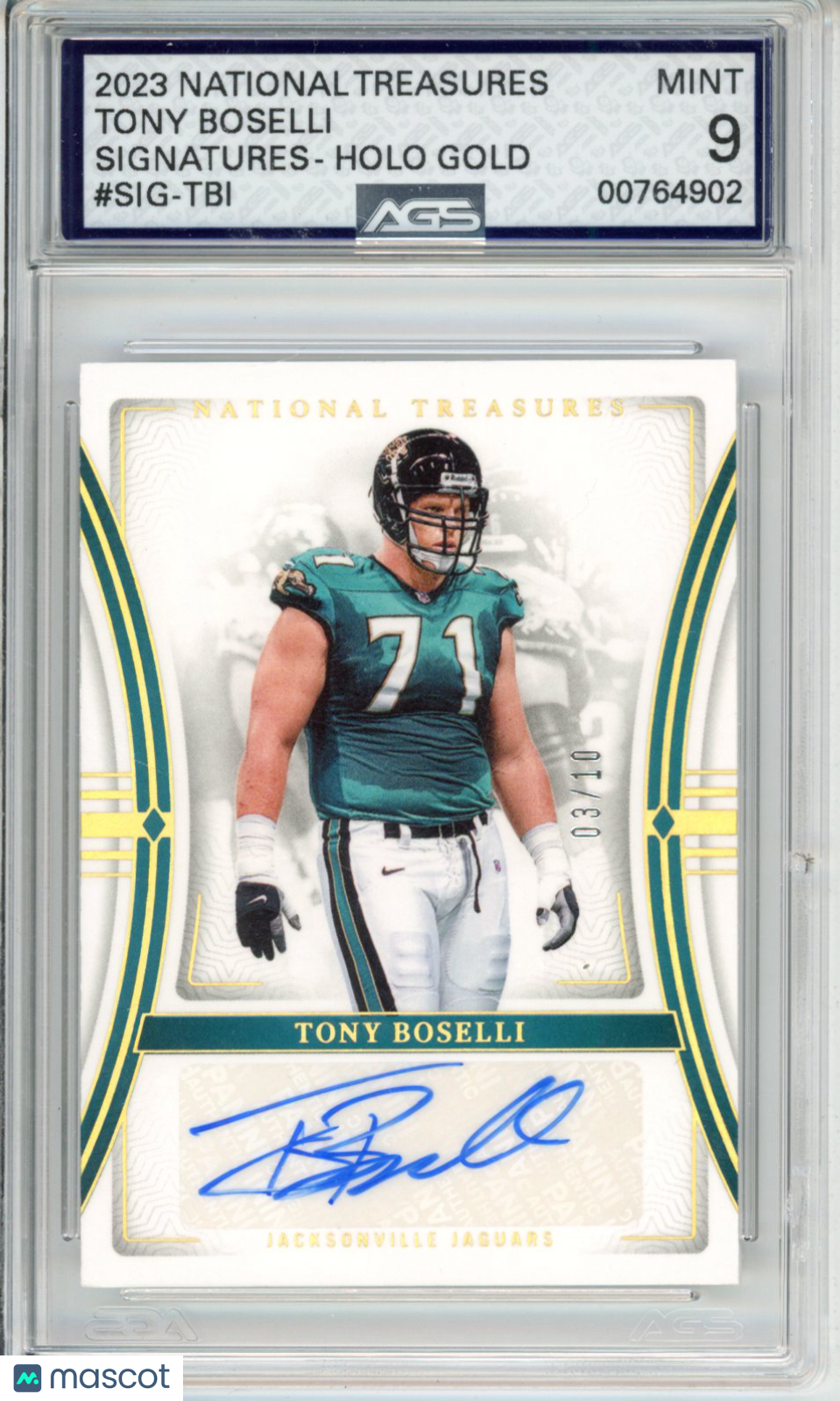 2023 Panini National Treasures TONY BOSELLI #SIG-TBI SIGNATURES - GOLD AGS 9