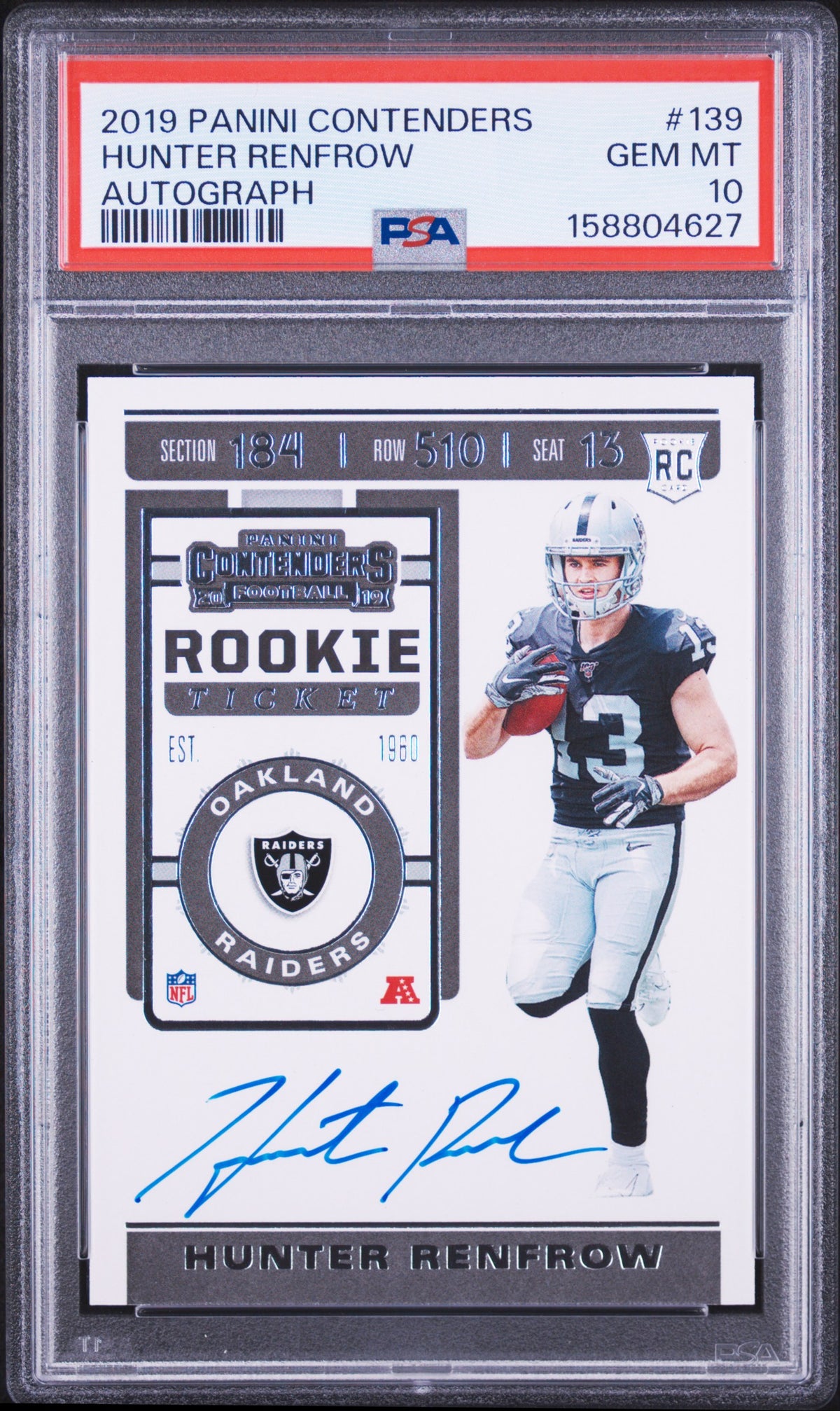 2019 Panini Contenders Hunter Renfrow Autograph 139 English PSA 10