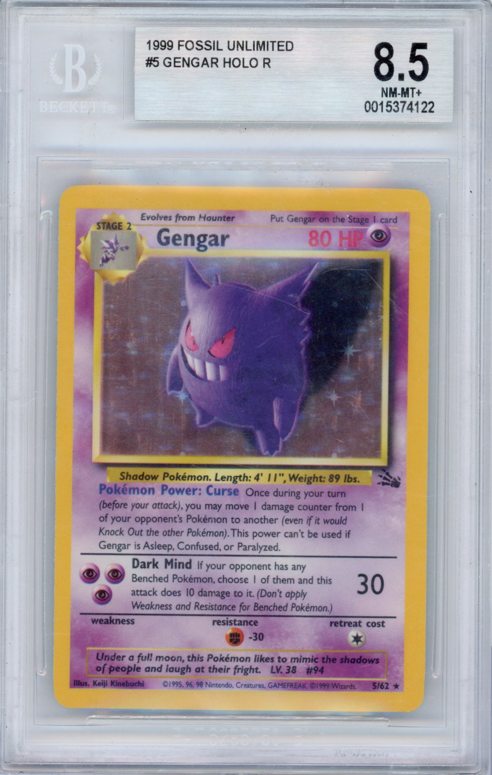 1999 Fossil Gengar #5 English BGS 8.5